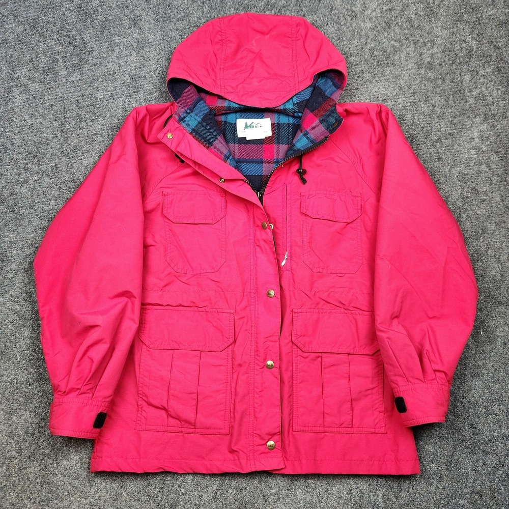 Vintage REI Jacket Womens 12 Pink Hooded Merino Wool Lined Outdoors Parka 90s